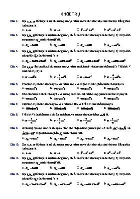 73 câu hỏi trắc nghiệm về Khối trụ